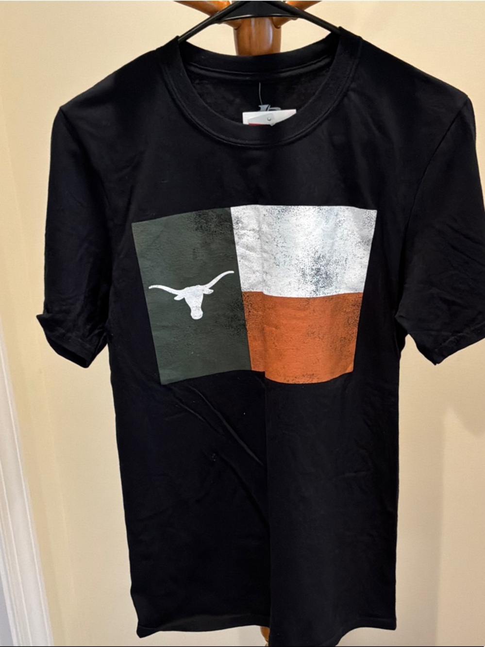 Logo Athletic Black Short Sleeve Tee with Green White and Rust Block Graphic